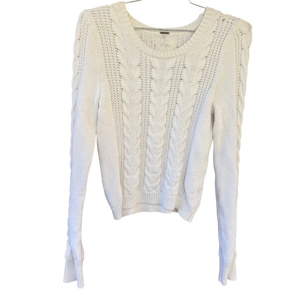 Free People Women's Size Large Extra Chunky Knit Crop Sweater White Cotton - Picture 1 of 9